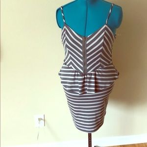 Eyeshadow grey striped peplum dress
